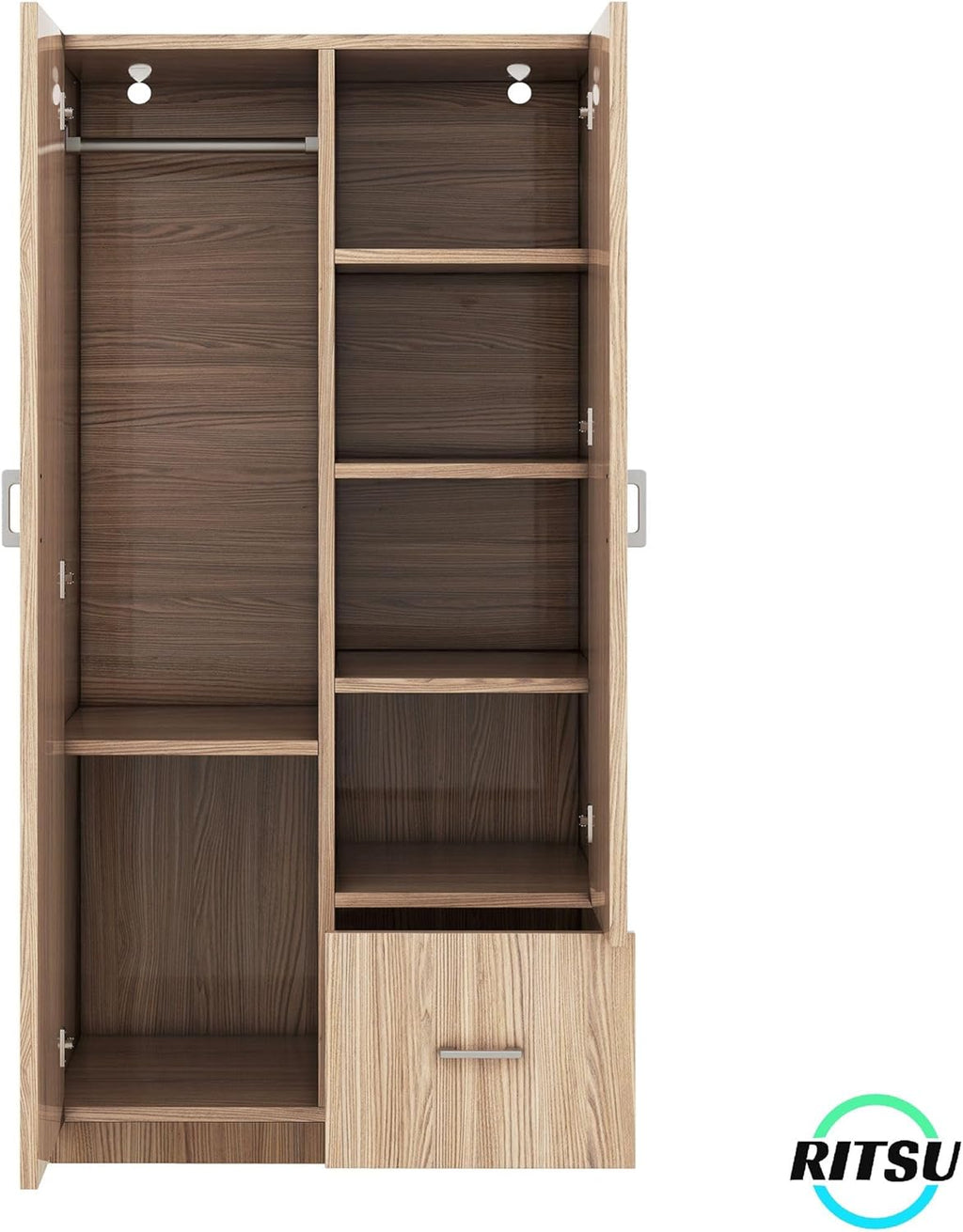 Freestanding 2-Door Wardrobe with 5 Shelves and Hanging Rod W76771