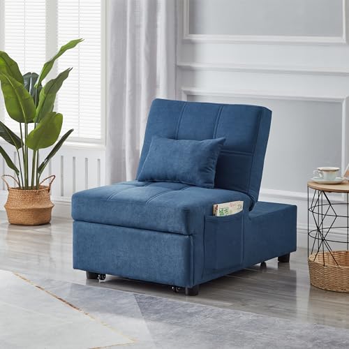 Convertible Sofa Chair Bed, Adjustable Pullout Sleeper with Linen Fabric J654