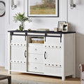 REAHOME Farmhouse Dresser for Bedroom Wood Dresser 48" Wide Modern Chest of Drawers with 3 Drawers & 2 Sliding Barn Doors Rustic Dresser TV Stand for Bedroom, Living Room, Kitchen - Rustic Brown