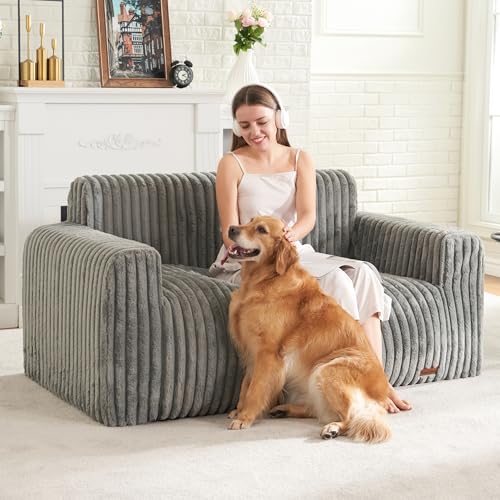 Large Fluffy Bean Bag Sofa with Armrest for Living Room J724
