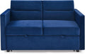 3 in 1 Multi-Functional Futon Couch Pull Out Sleep, 2 Seater Convertible Loveseats Sofa with Adjustable Backrest,Comfy Upholstery Sofacama Sofabed, Blue Velvet w/Side Pockets