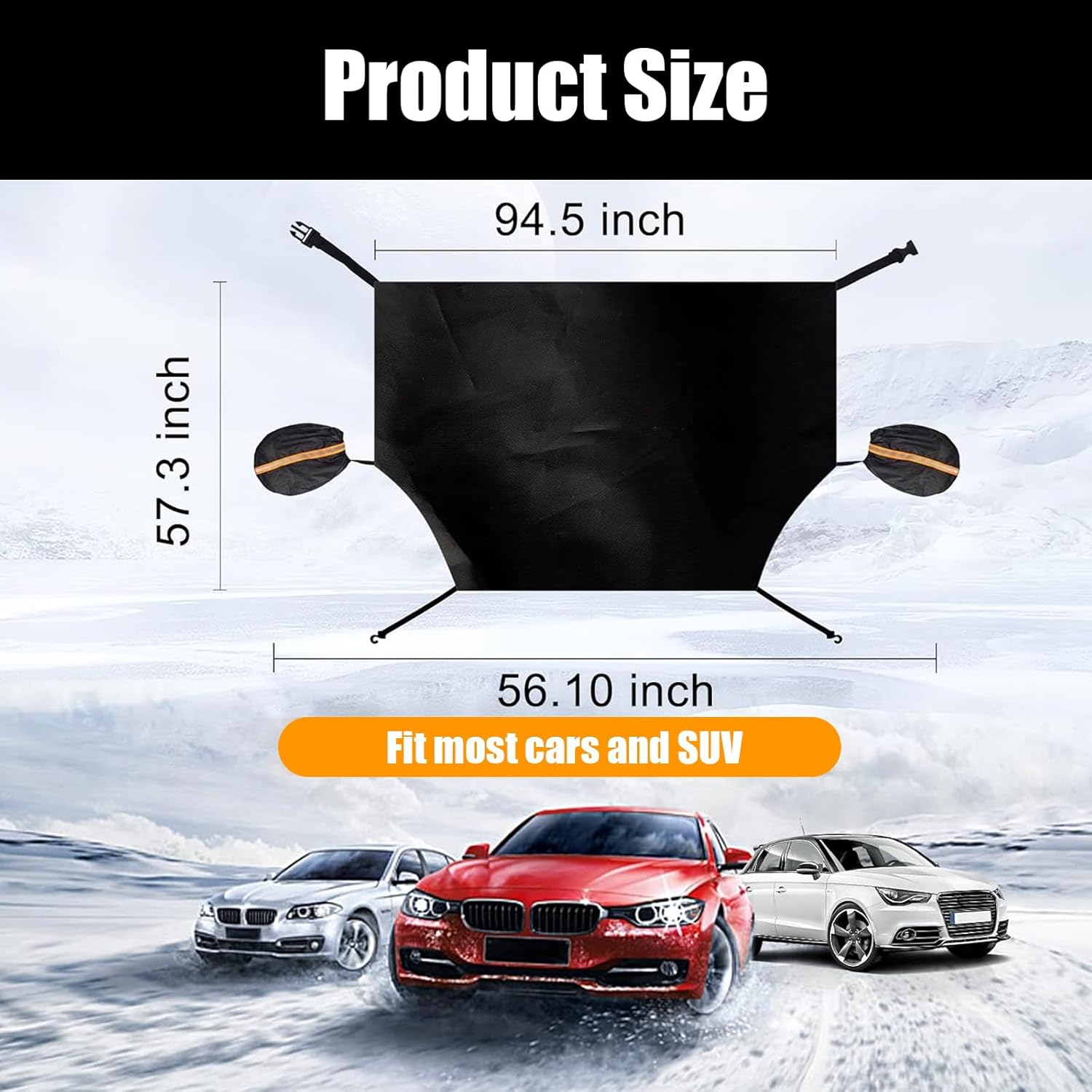 Car Windshield Snow Cover with Ice Guard, UV Protection, Universal Fit for Cars SUVs Trucks X529