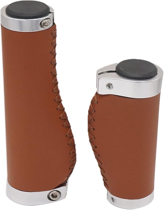 Bike Handle Grips 135/95mm Long/Short Grips Non-Slip PVC Microfiber Leather Ergonomic Hand-Sewn Casual Retro Double Lock-on Handlebar Lever for MTB,Road Bike (Brown-A)