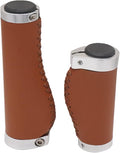 Bike Handle Grips 135/95mm Long/Short Grips Non-Slip PVC Microfiber Leather Ergonomic Hand-Sewn Casual Retro Double Lock-on Handlebar Lever for MTB,Road Bike (Brown-A)