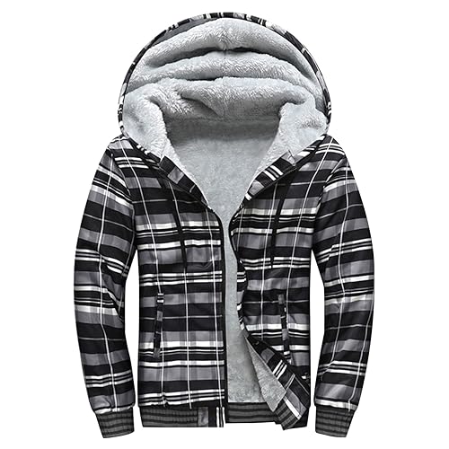 Mens Zip Up Hoodie 2024 Winter Warm Heavyweight Coat Sweatshirt Fleece Sherpa Lined Thicken Jacket Plus Size Outdoor Outwear