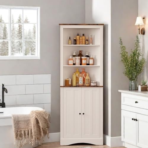 Corner Cabinet with Doors and Shelves for Living Room, White H15724