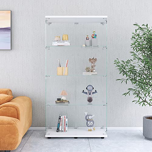Glass Display Cabinet with Door, Floor Standing Curio Bookshelf, 4 Shelf Double Door W676298