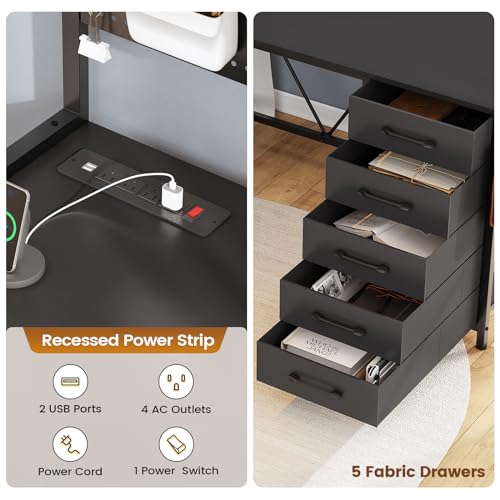 L Shaped Gaming Desk with Drawers and Storage Shelves J4846