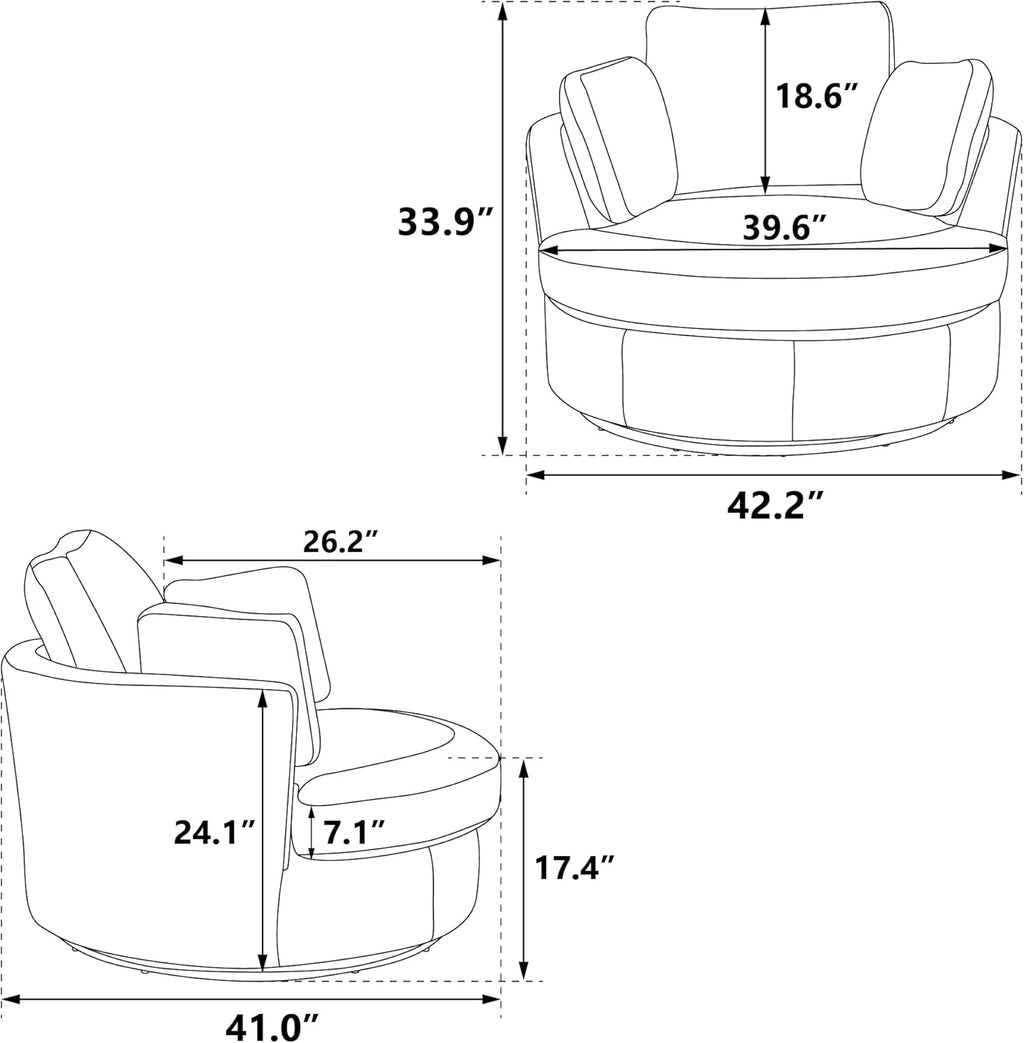 Swivel Accent Barrel Chair with 3 Pillows, Ivory Sherpa U8949