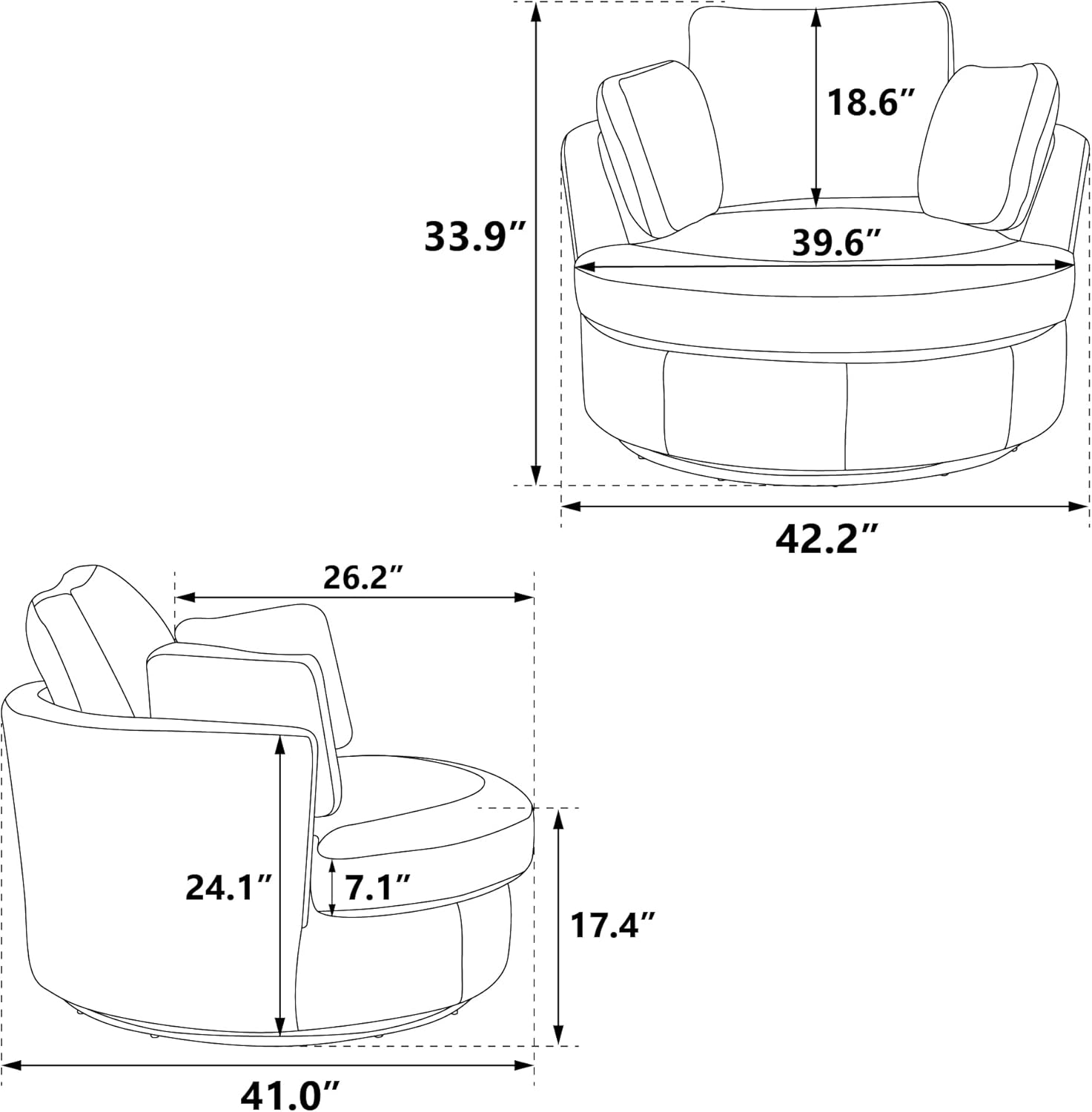 Swivel Accent Barrel Chair with 3 Pillows, Ivory Sherpa U8949