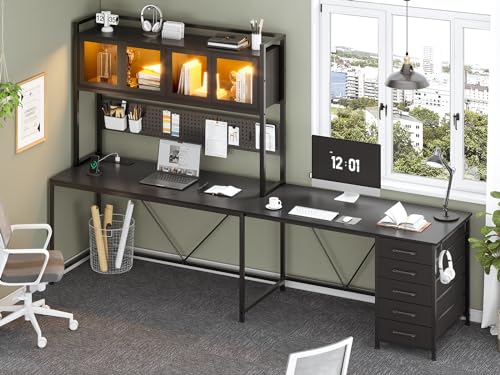 L Shaped Gaming Desk with Drawers and Storage Shelves J4846