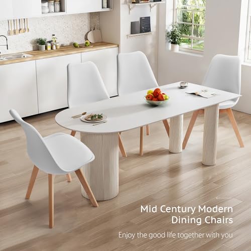 Dining Chairs Set of 4, PU Leather, Wood Legs, White W824536