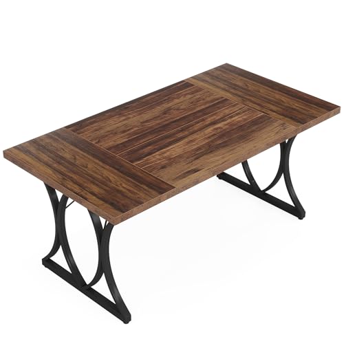 Farmhouse Dining Table for 6, Rectangle Kitchen Table, Brown & Black T4198