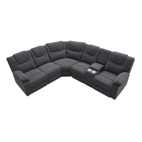L-Shaped Sectional Sofa with Reclining Seats, LED Light and Storage H139511