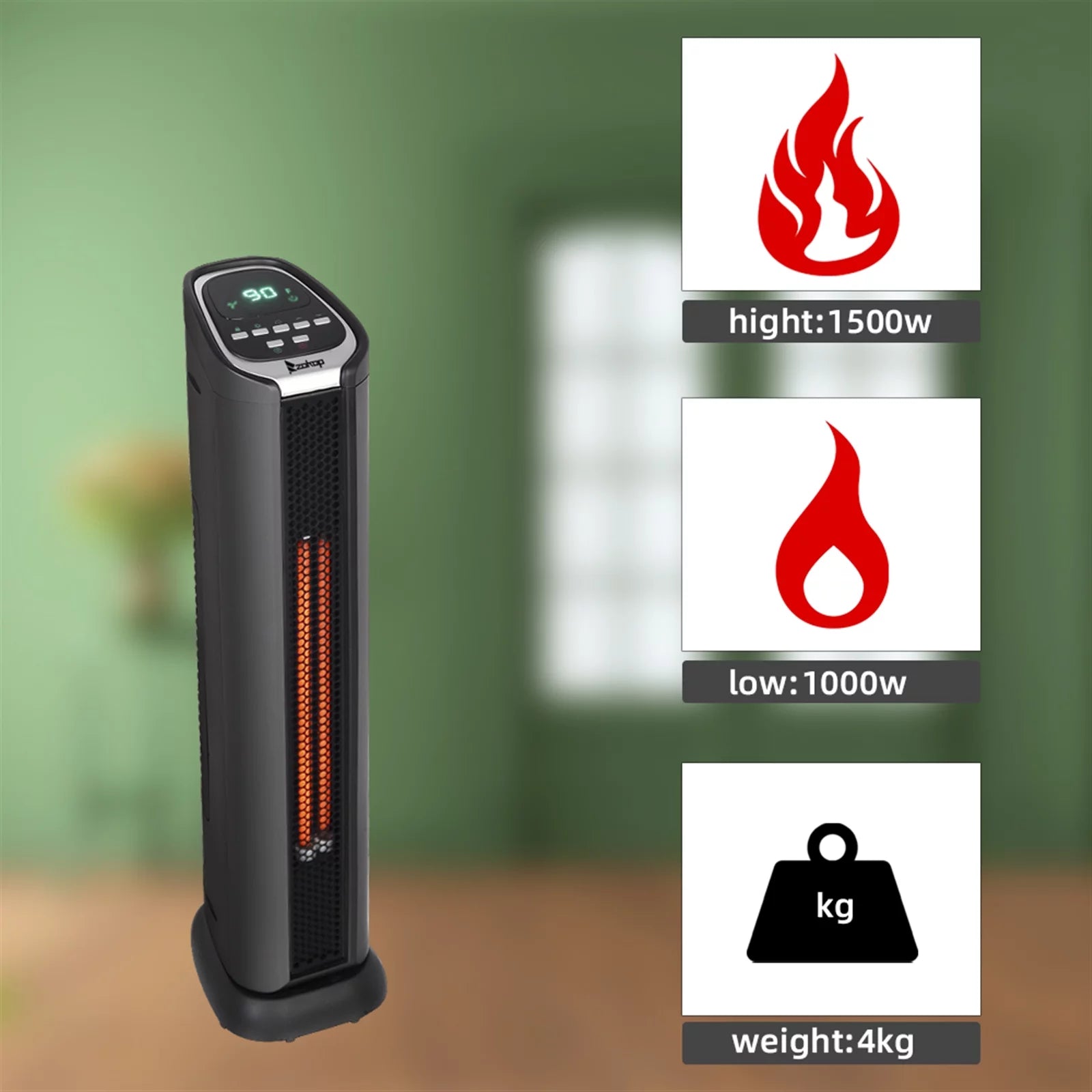 24" Indoor Quartz Infrared Space Heater with Thermostat and Remote D50005