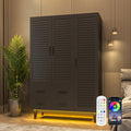 3 Door Armoire Wardrobe Closet Cabinet with Drawers and LED Lights, Multi-Tier Shelves, Hanging Rod & 3 Louver Doors, Large Capacity Storage Wardrobe Armoire for Bedroom(3 Doors White)