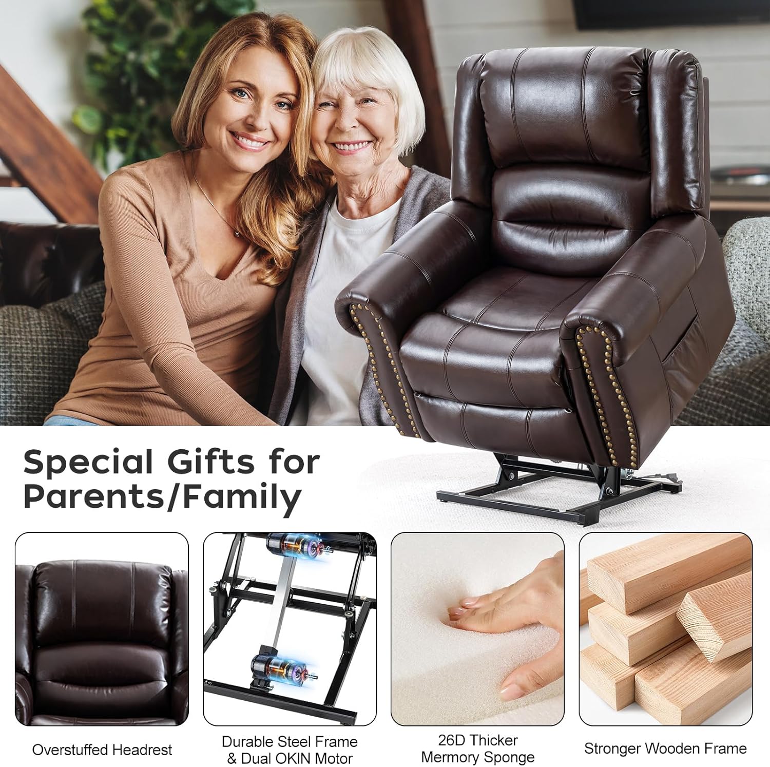 Dual Motor Power Lift Recliner Chair with Massage and Heat for Elderly X791