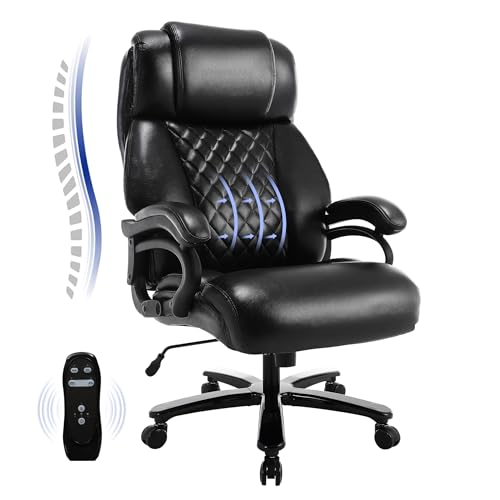 Big and Tall Office Chair, 500lbs High Back Large Executive Chair with Electric Airbag Heating High Back Computer Chair with Wide Seat, Black Ergonomic Leather Rocking Chair