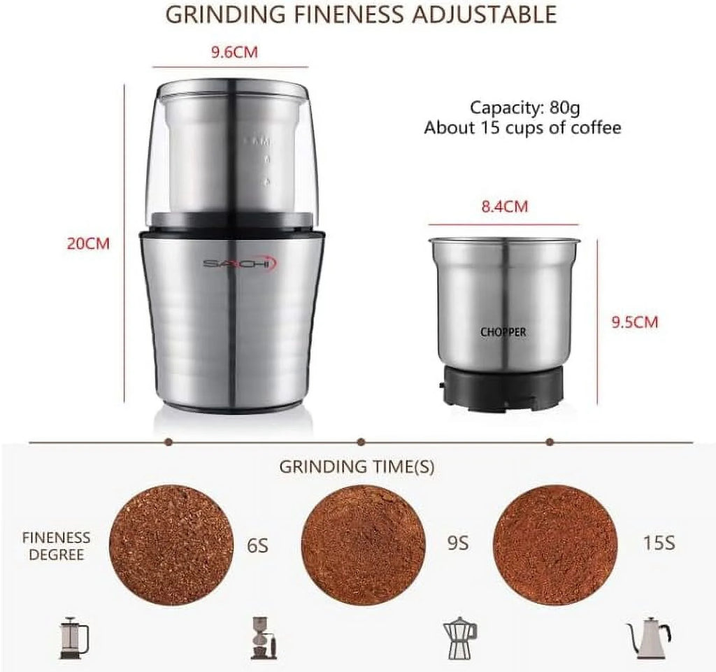 Electric Coffee Grinder with 2 Stainless Steel Blades and Removable Bowls Z25154
