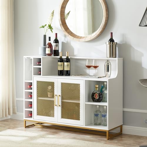 Home Source Wine Bar Cabinet with Wine Rack, 51" Home Bar Furniture for Wine/Liquor/Alcohol, Whiskey Hutch Cabinet for Dinning Room, Vineras Modernas para Sala, White