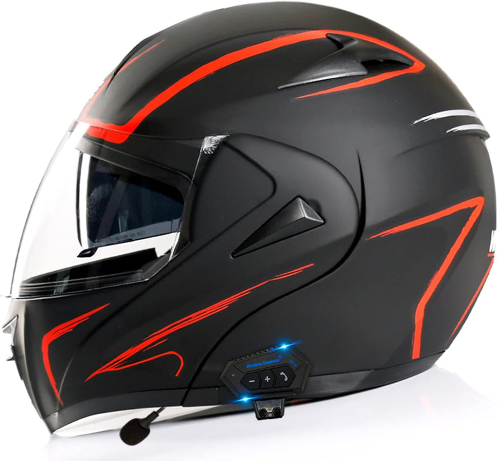 Bluetooth Integrated Modular Flip up Full Face Motorcycle Helmet Sun Shield DOT/ECE Approved Adult Youth Men Women Cool Motorbike Helmets,A2,M