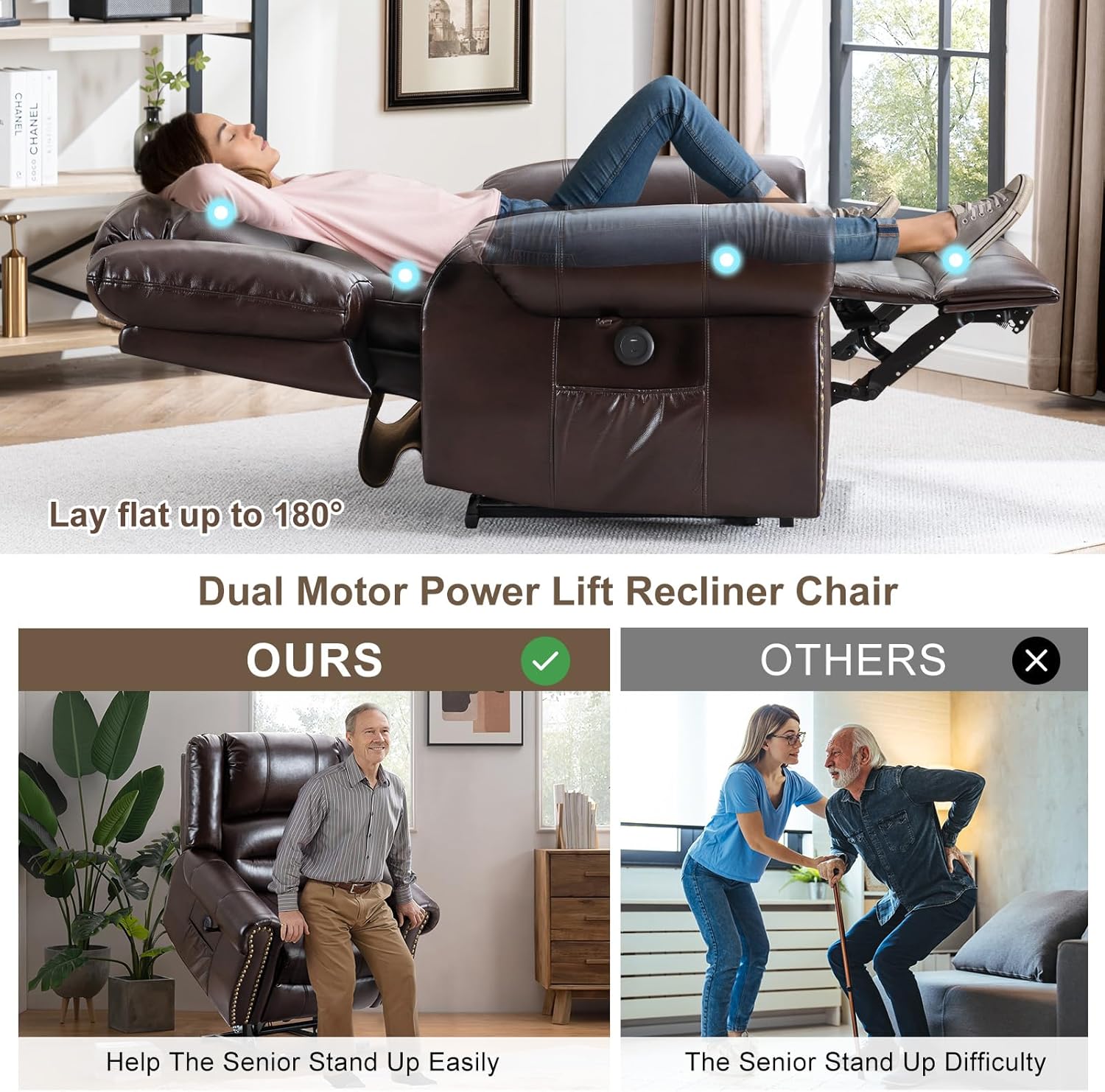 Dual Motor Power Lift Recliner Chair with Massage and Heat for Elderly X791