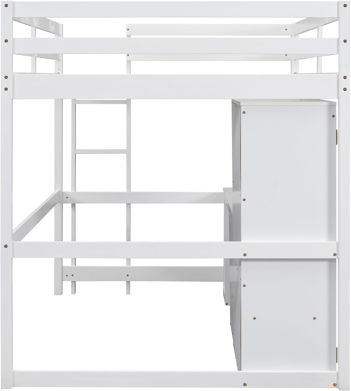 Loft Bed with Desk, Storage Drawers & Wardrobe for Kids, Solid Wood with Ladder and Safety Guardrails, White O62015