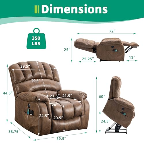 Large Dual Motor Lift Recliner Chair with Heat & Massage for Elderly W74728