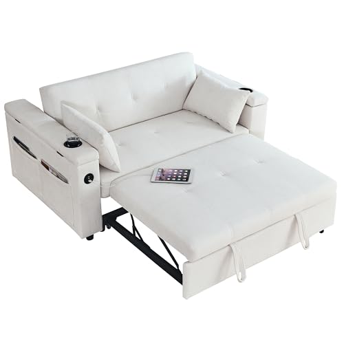 Convertible Sofa Bed 54" with USB Port, Pillow and Side Pockets X8896