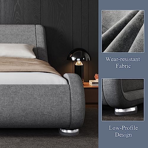 Queen Size Bed Frame with Adjustable Headboard, Upholstered Platform, No Box Spring Required Q625952