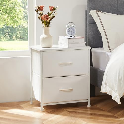 Nightstand with 2 Storage Drawers, 20" Height Small Bed Side Table, Wooden Top Fabric Cabinet U433