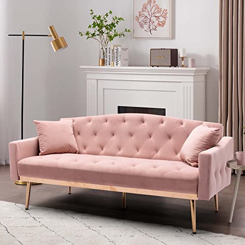 Velvet Convertible Futon Sofa Bed with 2 Pillows K782