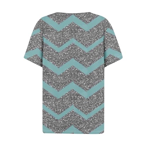 Women's Casual Print Button Down Henley V-Neck Short Sleeve Tunic P8447