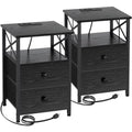 AMHANCIBLE Night Stand Set 2, Nightstand with Charging Station, End Tables Living Room with USB Ports and Outlets, Bedside Tables with Fabric Drawers for Bedroom, Dark Grey HET05XDG