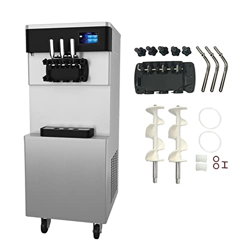 Commercial Ice Cream Maker Machine - 3 Flavors Soft Serve Ice Cream Machine, 5.3 to 7.4 Gallons Per Hour, Auto Clean LED Panel, for Bars, Restaurants and Other Establishments