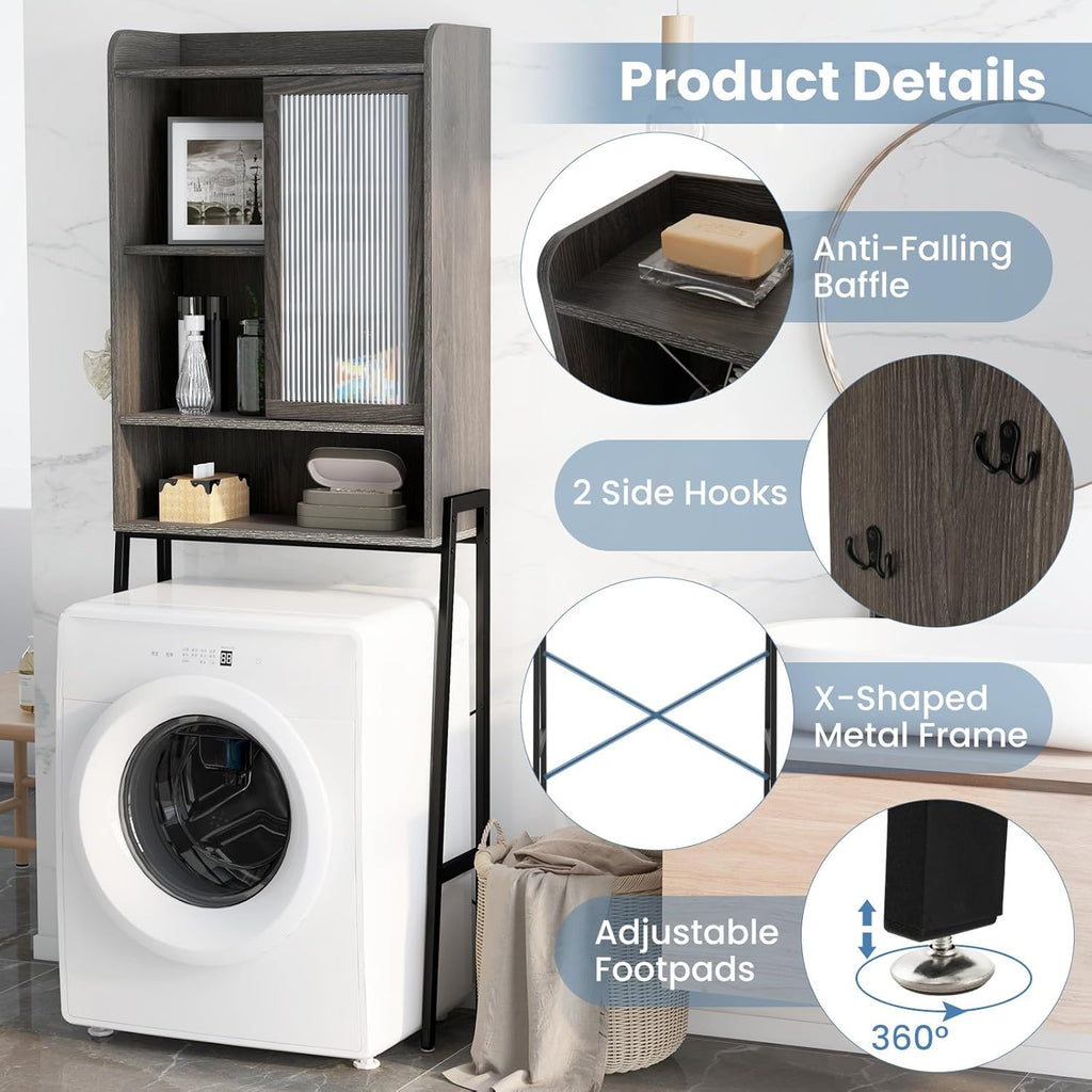 Over The Toilet Storage Cabinet with Sliding Door, Freestanding Bathroom Organizer Y33326