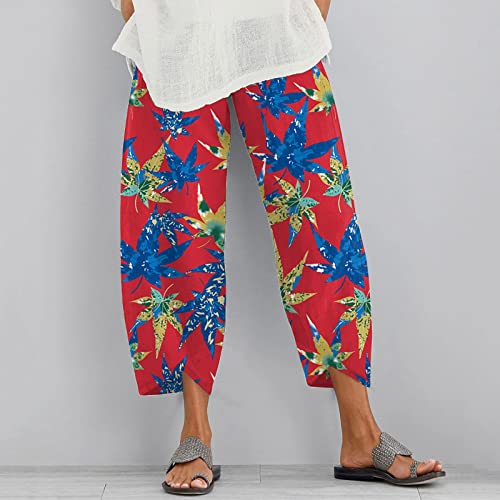 Women Capri Pants Straight Leg Casual Elastic Waist with Pockets V74103