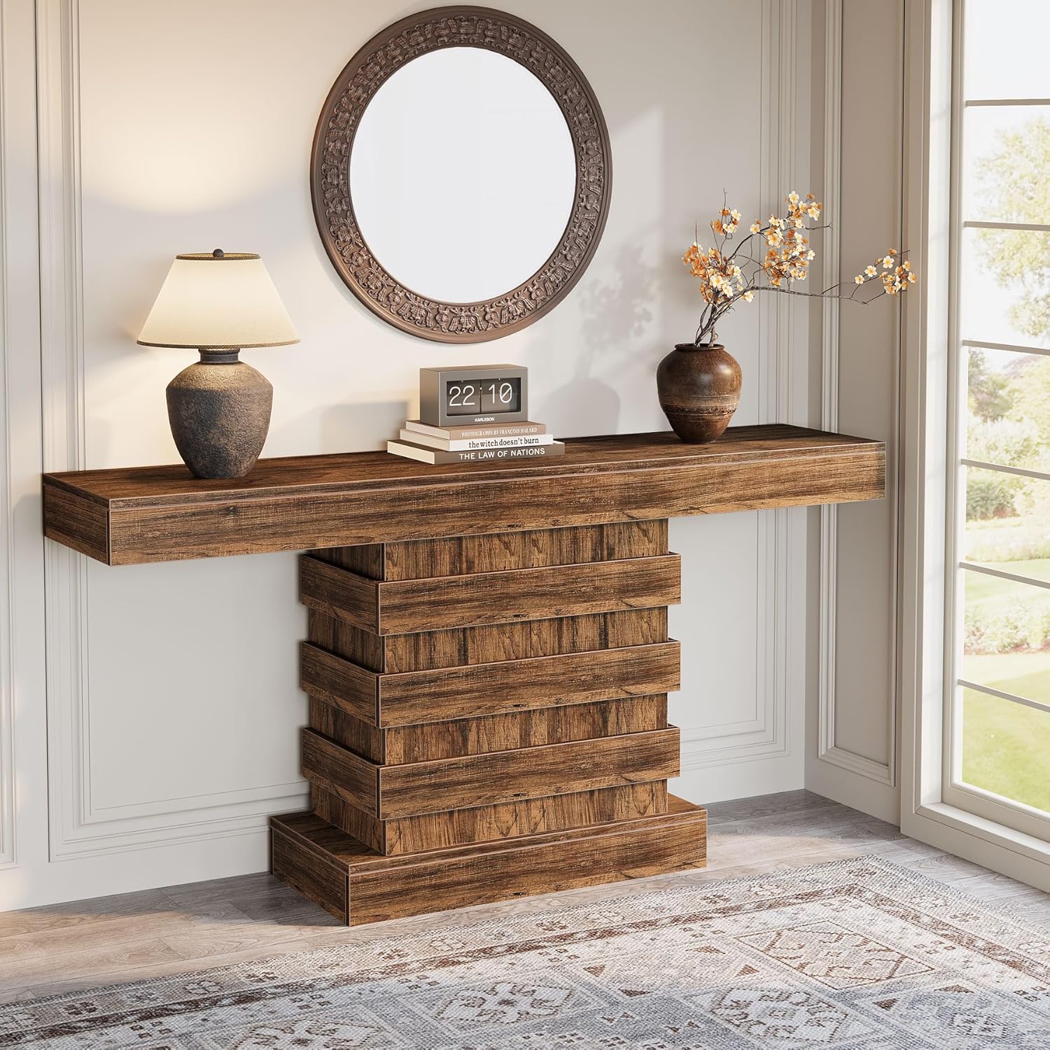 63-Inch Farmhouse Narrow Console Table for Entryway, Living Room, Rustic Brown G281732
