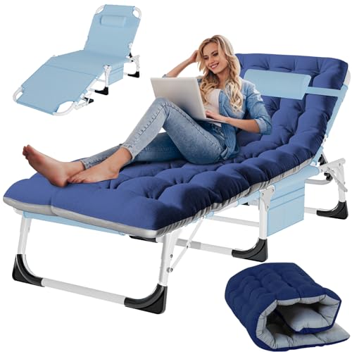 Slsy Folding Lounge Chairs Outdoor, Adjustable Sleeping Cot Chair, Portable Folding Bed Cot Chaise Lounge Chairs for Outside Beach Lawn Camping Pool Sun Tanning