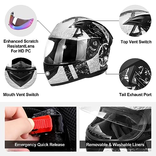 Lightweight Full Face Motorcycle Helmet with Extra Tinted Visor F2610