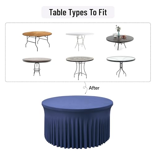 6 Pack 5FT Round Spandex Tablecloth, 60Inch Black Stretchable Fitted Cover S692