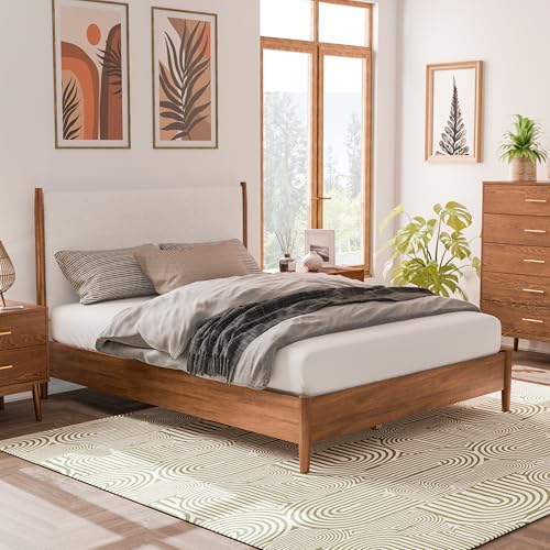 Solid Wood Queen Bed Frame with Headboard, Walnut S710