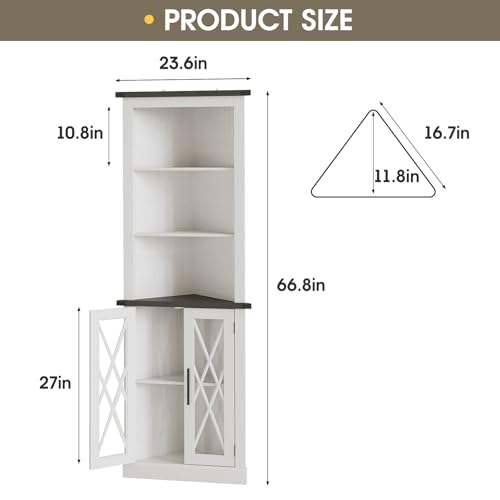 66.8" Tall Corner Cabinet with 2 Glass Doors and Adjustable Shelves K877
