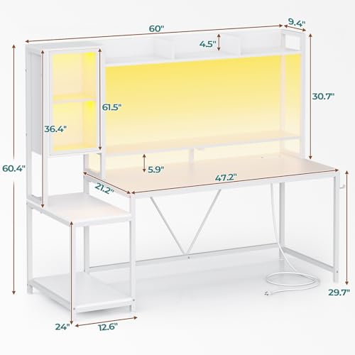 Gaming Desk with LED Lights and Storage Shelves J491627