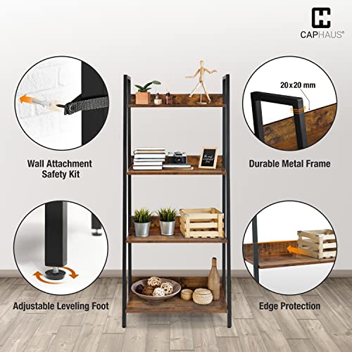 24 Inch 4-Tier Ladder Shelf with Open Shelves, Freestanding Bookcase for Living Room, Dark Grey Q431118