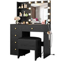 Vanity Desk with Mirror and Lights, 5 Drawers, Power Outlet, Stool C1758