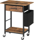 Printer Stand with Storage Drawer, 2-Tier Under Desk Printer Table with Side Bag for Home Office, Rolling Printer Cart with Lockable Wheels, Heavy Duty Storage Rack, Rustic Brown PTHR5601