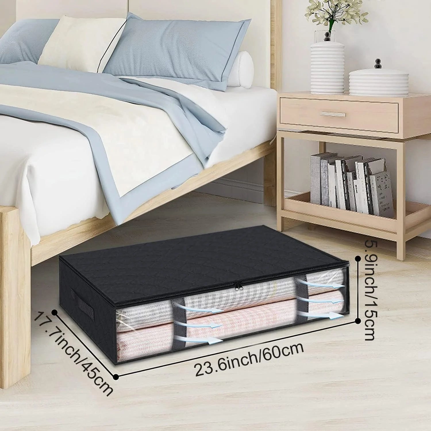 Under Bed Storage Bags with Clear Window and Handles, 4-Pack, Black H390065