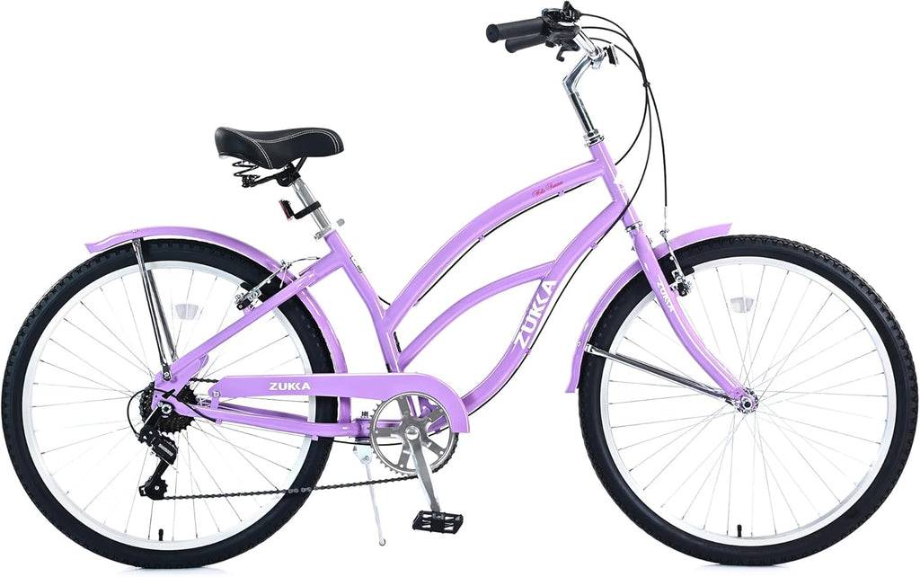 Beach Cruiser Bike 26 Inch 7 Speeds Steel Frame for Women Q55767