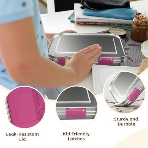 Stainless Steel Kids Bento Lunch Box, 3 Compartments, BPA-Free, Blue B157